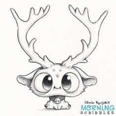 a drawing of a cartoon character with antlers on it's head and eyes