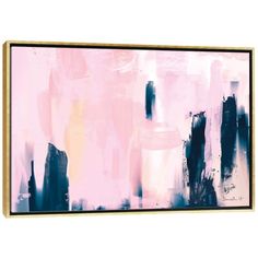 an abstract painting hangs on the wall