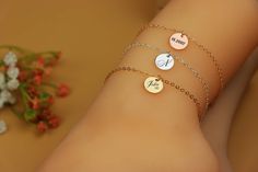 ✅ Anklet that speaks volumes without saying a word. Our personalized engraving Anklet lets you immortalize what matters most. ✅ Available in silver, rose gold and yellow gold ✅ Customize with a name, date, coordinates, or special message ✅ Bracelet length options from 3.5 to 12 inches  ✅ Metal: Gold plated over brass 🎁 This coin style Anklet is more than just a piece of jewelry - it's a wearable symbol that celebrates your most cherished people, places, and moments. Engrave it with a name that fills your heart or coordinates of a special location. Slip it on each day as a constant reminder of what (or who) inspires you. This Anklet is a thoughtful gift that will be treasured for years to come. ✨Whether you're shopping for yourself or a loved one, this personalized Anklet  is the perfect w Customized Jewelry For Best Friend, Valentine's Day Letter-shaped Engraved Jewelry, Meaningful Hand Stamped Jewelry For Birthday Gift, Personalized Rose Gold Jewelry With Laser Engraving, Laser Engraved Rose Gold Jewelry For Gifts, Personalized Rose Gold Jewelry Laser Engraved, Personalized Rose Gold Laser Engraved Jewelry, Personalized Laser Engraved Rose Gold Jewelry, Elegant Jewelry With Engraving Option For Birthday