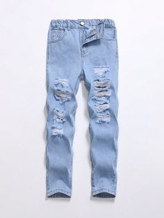 Helle Waschung  Collar  Denim Einfarbig Gerade geschnitten Embellished Undehnbar Men Blonde Hair, Bleach Wash, Washed Jeans, Boys Clothing, Boy's Clothing, Blonde Hair, Straight Leg, Blonde, Collar