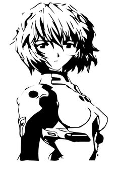 an anime character with short hair and black eyes, standing in front of a white background