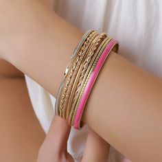 Material: Alloy Iron Color: ZJ11506 Fashion Element: Round Style: Net red wind Pink Bohemian Wrap Bracelet, Red Metal Cuff Bracelet, Pink Bohemian Bangle For Party, Red Wind, Fashion Geometric, Bohemian Bracelets, Vintage Bohemian, Watch Necklace, Vintage Stil