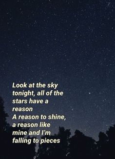 the night sky with stars above trees and text that reads look at the sky tonight, all of the stars have a reason