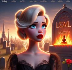 the poster for disney's live - action movie, lom is shown in front of a cemetery