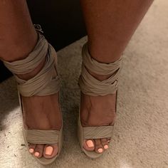 Mild Wear. Very Good Condition. Sole Wear Only. Beige Wrapped Wedge Heel, Beige Wrapped Wedge Heels, Beige Wedge Heel Party Shoes, Beige Heels With Wrapped Heel For Night Out, Beige Wedge Heels For Party, Burberry Heels, Burberry Shoes, Shoes Women Heels, Burberry