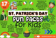 the st patrick's day fun fact for kids is shown in this green poster