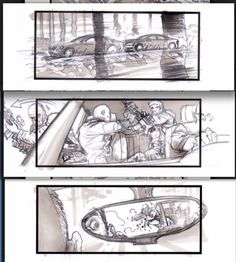 the storyboards for disney's cars are shown in black and white