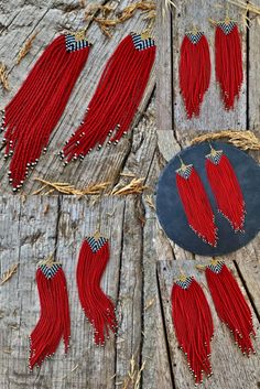 Native Beaded Earrings, Earrings Bead, Beaded Fringe Earrings, Earrings Chandelier, Long Red, Beaded Fringe, Seed Bead Earrings, Fringe Earrings, Bead Earrings