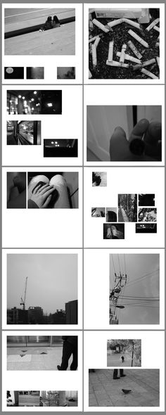 multiple black and white photographs with different words on the same page as well as pictures