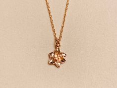 Rose gold vermeil daffodil charm on 18" rose gold filled rope chain Charm Necklaces, Threader Earrings, Flower Studs, Rope Chain, Gold Gold, Daffodils, Gold Vermeil, Or Rose, Charm Necklace