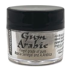 a jar of acrylic paste with black lid and white lettering on it,