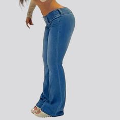 Introducing the 2023 Summer Collection's street-style jeans for women ââ‚?the perfect blend of contemporary fashion. nostalgic grunge. and refined sophistication! These jeans boast a distinctive double waistline and low-waist cut. paired with front seams and a light-wash finish for a timeless bootcut look. Plus. with a zipper and button closure. they offer both functionality and style.Why They're Your Next Summer Staple Grunge Galore: Inspired by the iconic '90s grunge movement. these jeans exud Trendy Wide Leg Non-stretch Jeans, Fitted Denim Blue Jeans With Standard Cut Leg, Trendy Dark Wash Mid-rise Bottoms, Non-stretch Mid-rise Bottoms With Five Pockets, Trendy Stretch Wide Leg Cargo Jeans, Fitted Mid-rise Medium Wash Pants, Trendy Mid-rise Dark Wash Bottoms, Slim Fit Denim Blue Pants For Fall, Fitted Full-length Denim Bottoms