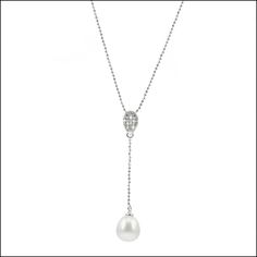 YP013E - Lido Collection Cz Pendant, Pearl Set, Sterling Silver Chain