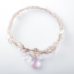 Dual Strand textured woven bangle with faceted rose and clear quartz droplets, arranged to be weighted to one side with smaller pieces throughout. Gradient clear to light blush pink tones sparkle on this delicate sterling silver beauty. Light Blush Pink, Pink Tone, Clear Quartz, Blush Pink, Diamond Necklace, Pearl Necklace, Bangles, Blush, Sparkle