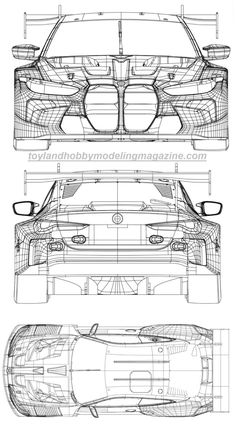 the front and back views of a sports car