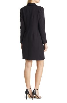 Chic sophistication defines this gracefully side-tied coat-dress cut from soft crepe. 36 1/2" length (size 8) Shawl collar Surplice V-neck Long sleeves Lined 89% polyester, 11% elastane Dry clean Imported Elegant V-neck Blazer Dress For Career, Fitted V-neck Blazer Dress For Career, Tailored Blazer Dress With Notch Lapel For Cocktail, Tailored Notch Lapel Blazer Dress For Cocktail, Elegant Crepe Dresses For Work, Tailored Elegant V-neck Outerwear, Elegant Tailored V-neck Outerwear, Elegant Long Sleeve Blazer Dress For Career, Elegant Midi Length Outerwear For Evening