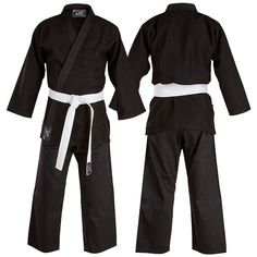 a black karate suit with white belt