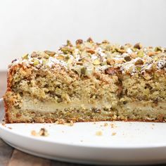 a close up of a slice of cake on a plate