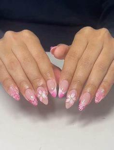 Fiji Pink Nails, Fairy Nails Pink, Tropical Y2k Nails, Fiji Nails, Pink Aura Nails With Flowers, Pink Goldfish Nails, Girly Acrylic Nails, Soft Nails