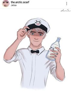 a drawing of a sailor holding a bottle of booze in front of his face