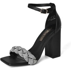 Designed With Braided Detail On The Front Strap, These Square-Toe Women's Sandals Are Definitely Fashion-Forward. The 3.9-Inch Chunky Heel Offers The Perfect Height For Your Everyday Look Without Compromising Comfort. Finished With A Svelte Buckle Strap That Is Secured Around The Ankle For The Perfect Fit. The Tpr Outsole Is Durable And Slip-Resistant Ensuring Stable Footing On Slippery Surfaces. Glamorous Black Sandals With Padded Heel, Glamorous Black Block Heel Heels, Glamorous Black Sandals With Wrapped Heel, Glamorous Black Heels With Heel Strap, Glamorous Black Ankle-high Heels, Glamorous Black Heels With Wrapped Heel, Navy Dress Shoes, Ted Baker Heels, Blue Platform Heels