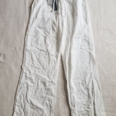 Elastic Waist. Nwt. White Wide Leg Pants With Pockets For Beach, White Straight Leg Bottoms For Vacation, White Linen Full-length Bottoms, White Straight Leg Beach Pants, White Straight Leg Pants For Beach, White Summer Pants, Summer Pants, White Jumpsuit, White Summer