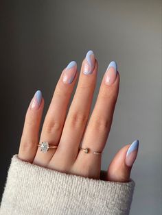 Baby Blue Nails, May Nails, Almond Acrylic Nails, White Nail, Nagel Inspo, Oval Nails, Minimalist Nails, Nail Arts, Short Acrylic Nails