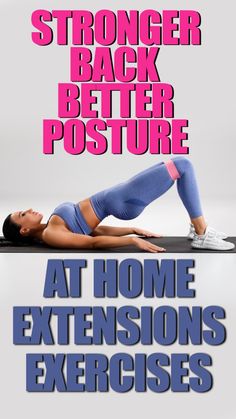 a woman is doing exercises on her stomach with the words, at home extensions exercises