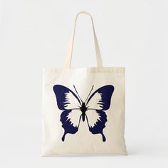 Blue Butterfly Tote Bag Color: Natural. Gender: unisex. Age Group: adult. Painting On Tote Bags, Tote Bag Design Diy Paint, Paint Hacks, Butterfly Tote Bag, Sacs Tote Bags, My Style Bags, Butterfly Bags