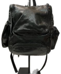 Black Leather Softback Backpack With Adjustable Strap, Black Soft Leather School Backpack, Black Soft Leather Backpack For School, Black Rectangular Leather Backpack For Travel, Black Soft Leather Backpack For Travel, Black Leather Softback Shoulder Bag, Black Soft Leather Backpack For Daily Use, Black Leather Backpack For Travel, Black Softback Leather Backpack