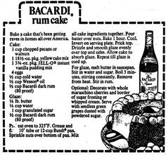 an advertisement for bacardi rumcake with instructions on how to make the cake