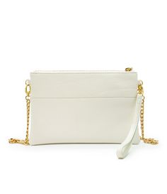 Fun and flirty while also handling glam to quirky, the Soho can be worn 6 different ways. Suit your every mood or look by using it as a clutch, wristlet (strap included), crossbody, shoulder bag, belt pouch or chain-strap wristlet. Crafted of Italian leather in a sparkling white hue, it has an interior zip pocket and a hot pink nylon lining for fumble-free finding of keys and more. And when you want to go hands-free, use the two side rings to attach our multi-chain strap (pictured and sold separ Chic Crossbody Evening Bag For Travel, Chic Travel Clutch With Zipper Closure, Chic Everyday Clutch With Zipper Closure, Chic Clutch With Removable Pouch For Everyday Use, Chic Rectangular Clutch With Zipper Closure, Chic Clutch Pouch For Daily Use, Chic Leather Wallet On Chain With Adjustable Strap, Trendy Clutch Wristlet For Mobile Phone, Chic Everyday Clutch With Detachable Strap