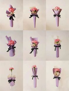 single flower bouquet wrapping idea Wrap A Bouquet In Paper, Wrap Flowers In Paper, Wrap A Bouquet, Single Flower Bouquet, Ribbon Flowers Bouquet, Paper Flower Decor