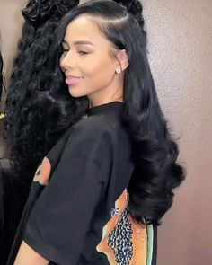 Heavy Layers Black Women, Side Part And Curls, Mariah The Scientist Hairstyles, Side Part Long Hairstyles, Hairstylist Black Women, Mariah The Scientist Hair, Black Hairstyles Curls, Side Part Clip Ins, Side Part Hairstyles Black Women