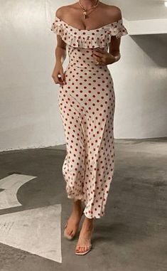 Classy Royal Outfits, Fitted Polka Dot Ruffled Maxi Dress, Fitted Polka Dot Maxi Dress With Ruffles, Elegant Polka Dot Maxi Dress For Summer, Fitted Polka Dot Maxi Dress For Spring, Chic Polka Dot Summer Midi Dress, Feminine Polka Dot Dress For Brunch, Summer Polka Dot Fitted Midi Dress, Casual Polka Dot Midi Dress For Brunch