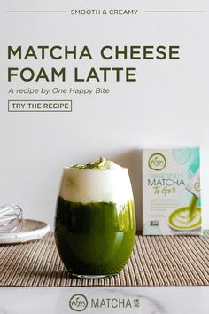 matcha cheese foam latte recipe by one happy bite