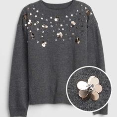 New With Tags. Beautiful Floral Sequin Appliqu. Applique Sweater, Toddler Cardigan, Kids Winter Outfits, Upcycle Clothes Diy, Embellished Sweatshirts, Cable Knit Sweater Cardigan, Sewing Stitches, Knitted Hood, Next Clothes