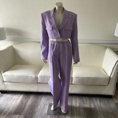 Brand New And Never Worn Ivy Park Suit Jacket Lavender Suit, Plaid Set, Zipper Pants, Pink Suit, Ivy Park, Blazer And Shorts, Cropped Blazer, Jumpsuit Trousers, Striped Blazer