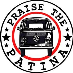 a black vw bus with stars around it and the words praise the beatie king