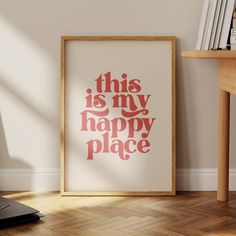 this is my happy place poster on the wall next to a computer desk and chair