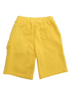 Yellow fleece shorts for children with patch pocket on the front and black logo plate, welt pocketsComposition: 100% COTTON Sporty Shorts With Patch Pockets, Yellow Pocket Shorts For Streetwear, Yellow Shorts With Pockets For Streetwear, Yellow Streetwear Shorts With Pockets, Yellow Cotton Shorts With Pockets, Boys Bottoms, C P Company, Kenzo Kids, Fleece Shorts