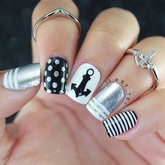 Love these nautical-inspired nails by kt_tk1. Tag yours with #SephoraNailspotting for the chance to be featured! #Sephora #nails #nailpolish Anchor Nail Designs, Anchor Nail Art, Anchor Nails, Nautical Nails, Different Nail Designs, White Nail Art, White Nail