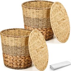 three wicker baskets sitting next to each other