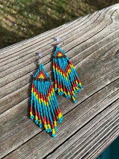 Nickel-free fish hooks Bohemian Drop Earrings With Fish Hook, Blue Drop Earrings With Fish Hook, Bright Boho, Country Crafts, Brick Stitch, Fringe Earrings, Free Spirit, Jewelry Earrings Dangle, Etsy Earrings