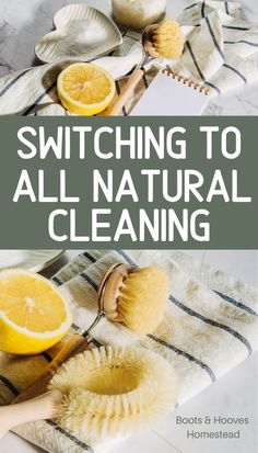 a bunch of lemons sitting on top of a towel with the words switching to all natural cleaning