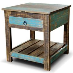 La Boca Blue End Table - Crafters and Weavers Reclaimed Wood Nightstand, Rustic Furniture Diy, Furniture Mall, Hand Painted Table, Painting Wood Furniture, End Tables With Drawers, Solid Wood Chairs, Coffee Table With Drawers, Wood Accent Table