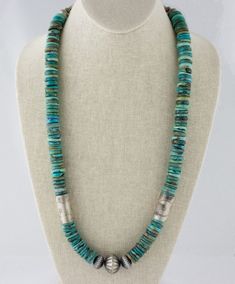 Santo Domingo "Old World" Kingman Turquoise Disc Bead Necklace - NNG #1051 - Native American Jewelry - SilverTQ, LLC Tortoise Jewelry, Native Necklace, Sundance Jewelry, Pretty Purses, Metal Jewelry Making, Silver Turquoise Jewelry, Turquoise Jewelry Native American, Beaded Jewlery, Cord Jewelry