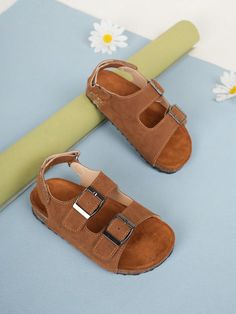 Kids Classic Fashion Children's Brown Flat Suede Buckle Sandals Brown Fashionable        Kids Shoes, size features are:Bust: ,Length: ,Sleeve Length: Yoga Shoes, Fashionable Kids, Two Strap Sandals, Kids Flats, Roman Sandals, Sandals Brown, Brown Flats, Color Cafe, Buckle Sandals