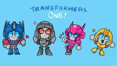 three different cartoon characters with the words,'transformers one'in front of them