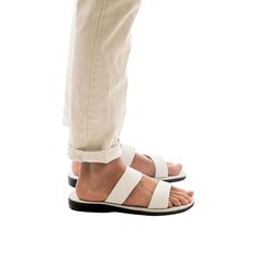 White Double Strap Classic Sandals, Classic White Double Strap Sandals, Mens Slides Sandals, Classic Sandals, Mens Slide Sandals, Two Strap Sandals, Double Strap Sandals, Stylish Footwear, Ancient World